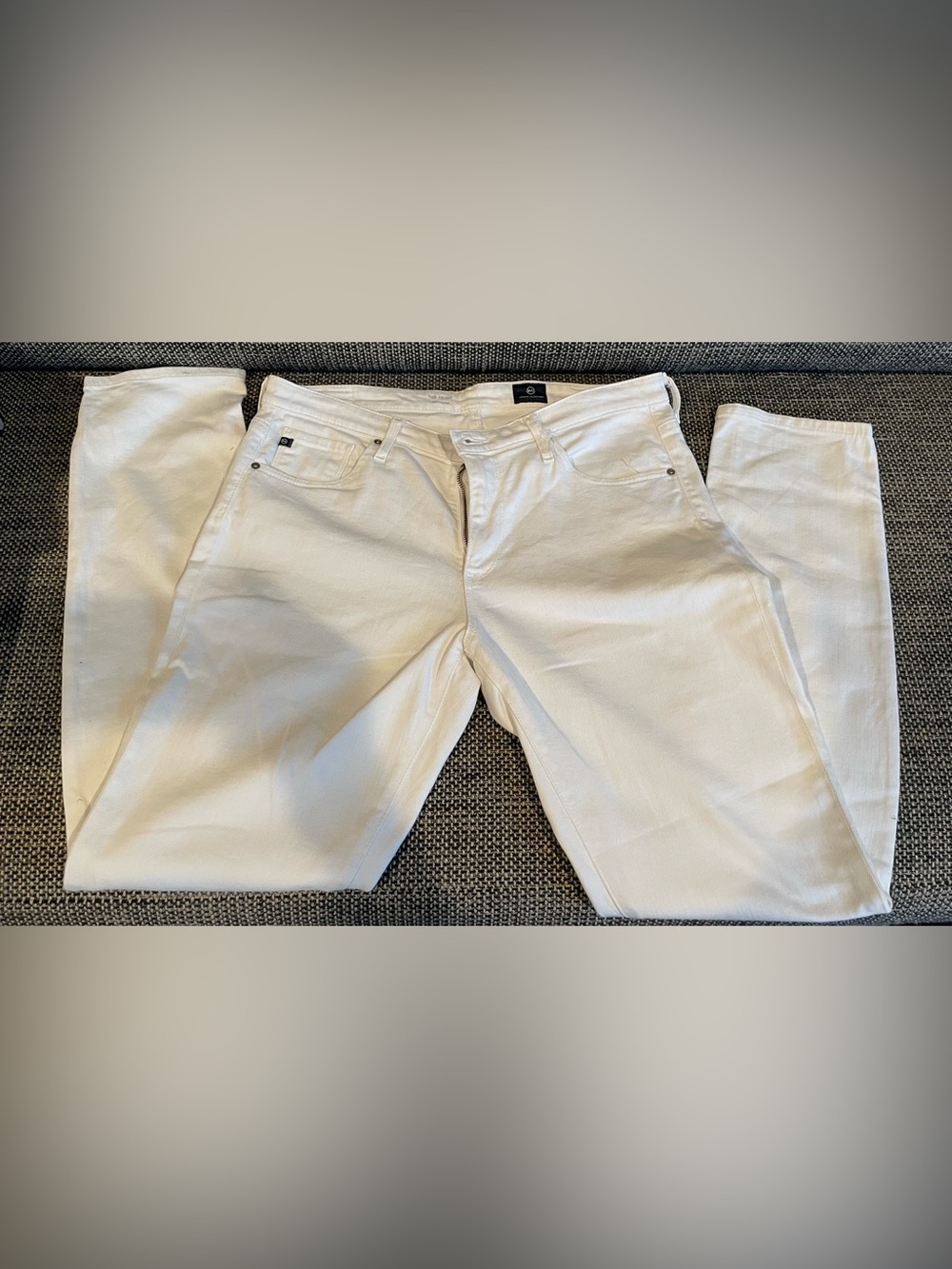 Ag Adriano Goldschmied White Denim Jeans with Subtle Logo Patch